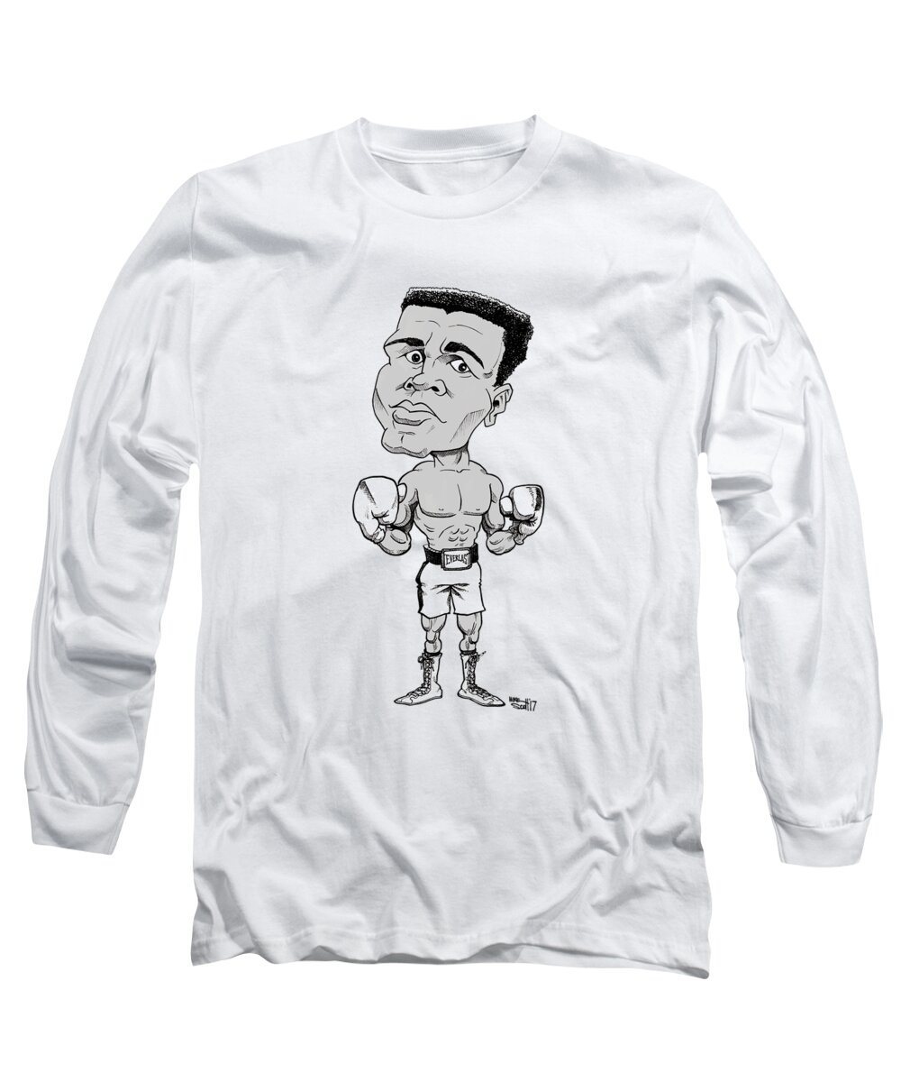 Cartoon Long Sleeve T-Shirt featuring the drawing Muhammad Ali by Mike Scott