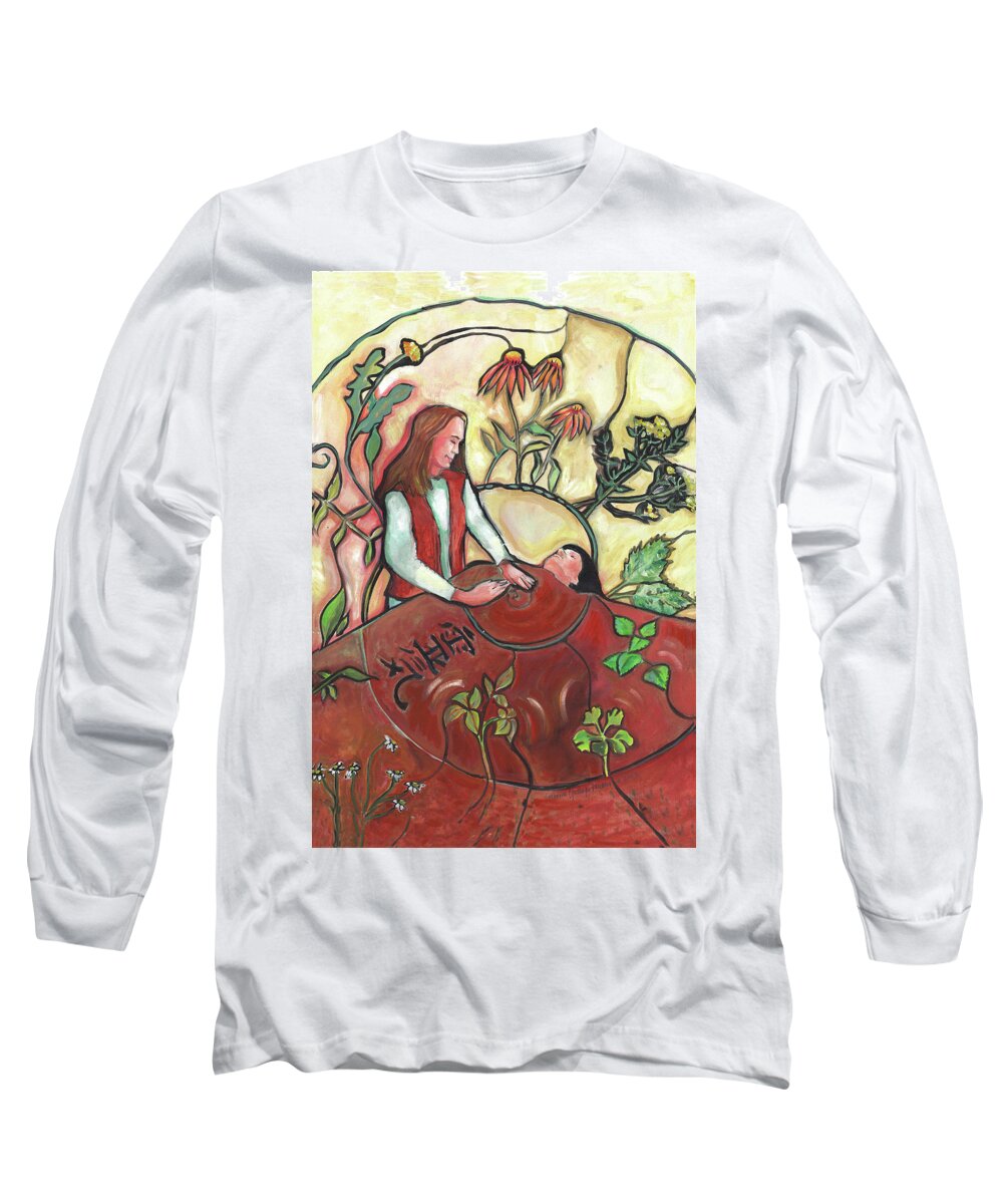 Portraits Long Sleeve T-Shirt featuring the painting Natural Healing by Catharine Gallagher