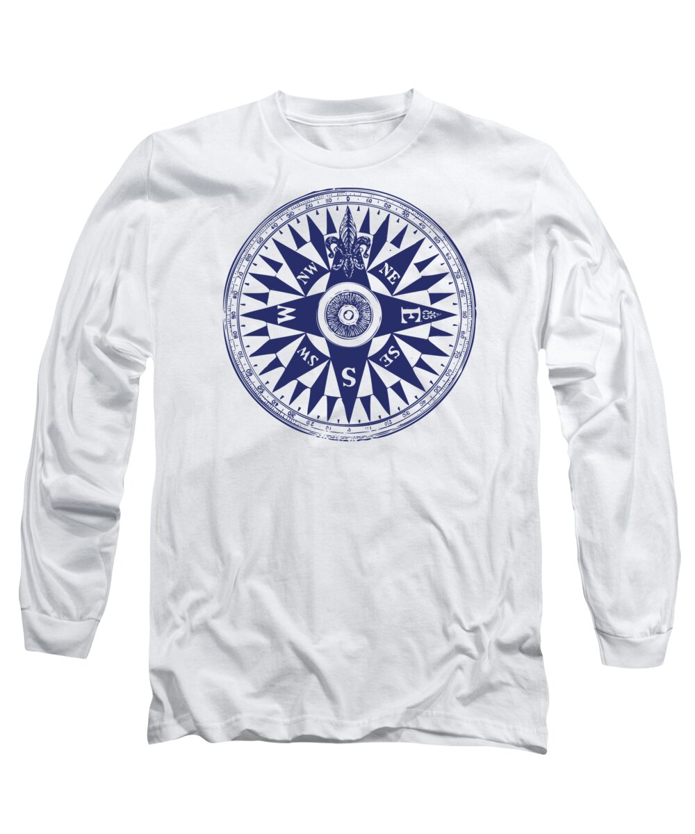 Nautical Compass Long Sleeve T-Shirt featuring the digital art Nautical Compass by Eclectic at Heart
