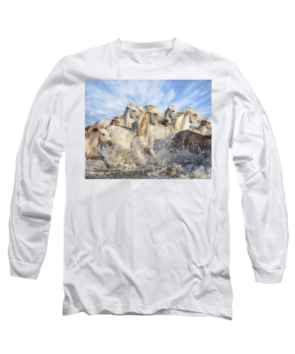 Horses Long Sleeve T-Shirt featuring the digital art Neck and Neck by Dave Lee