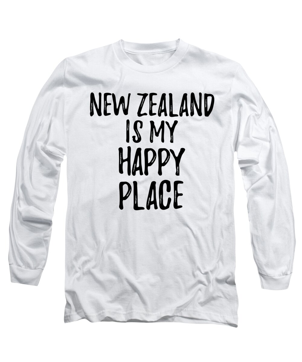 New Zealand Long Sleeve T-Shirt featuring the digital art New Zealand Is My Happy Place Nostalgic Traveler Gift Idea Missing Home Souvenir by Jeff Creation