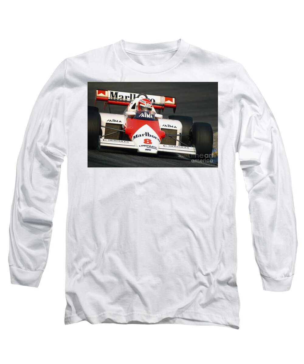 Niki Lauda Long Sleeve T-Shirt featuring the photograph Niki Lauda. 1984 Dutch Grand Prix by Oleg Konin