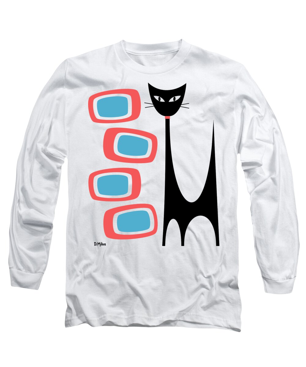 Atomic Long Sleeve T-Shirt featuring the digital art No Background Atomic Cat Blue Pink by Donna Mibus