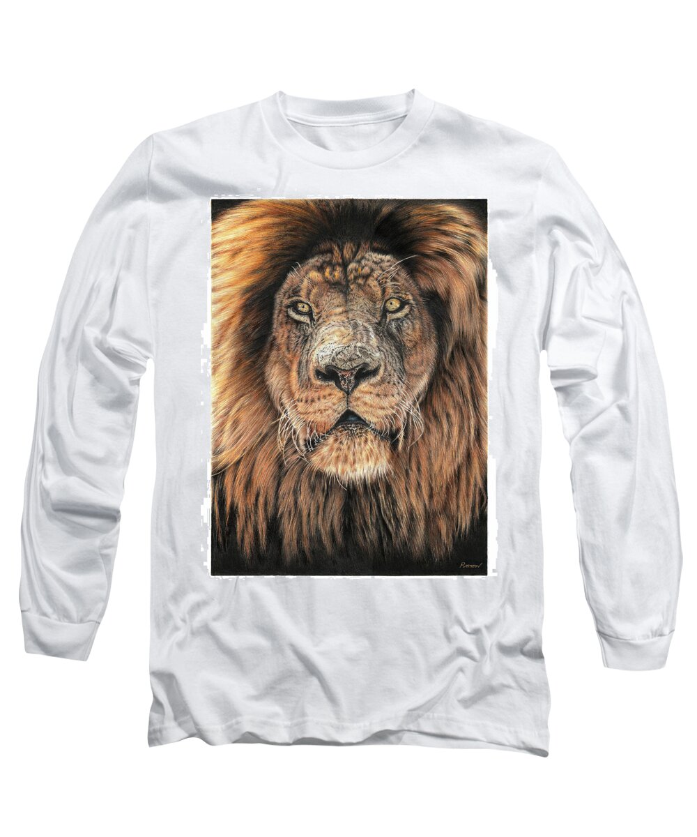 King Long Sleeve T-Shirt featuring the drawing Noble King by Casey 'Remrov' Vormer