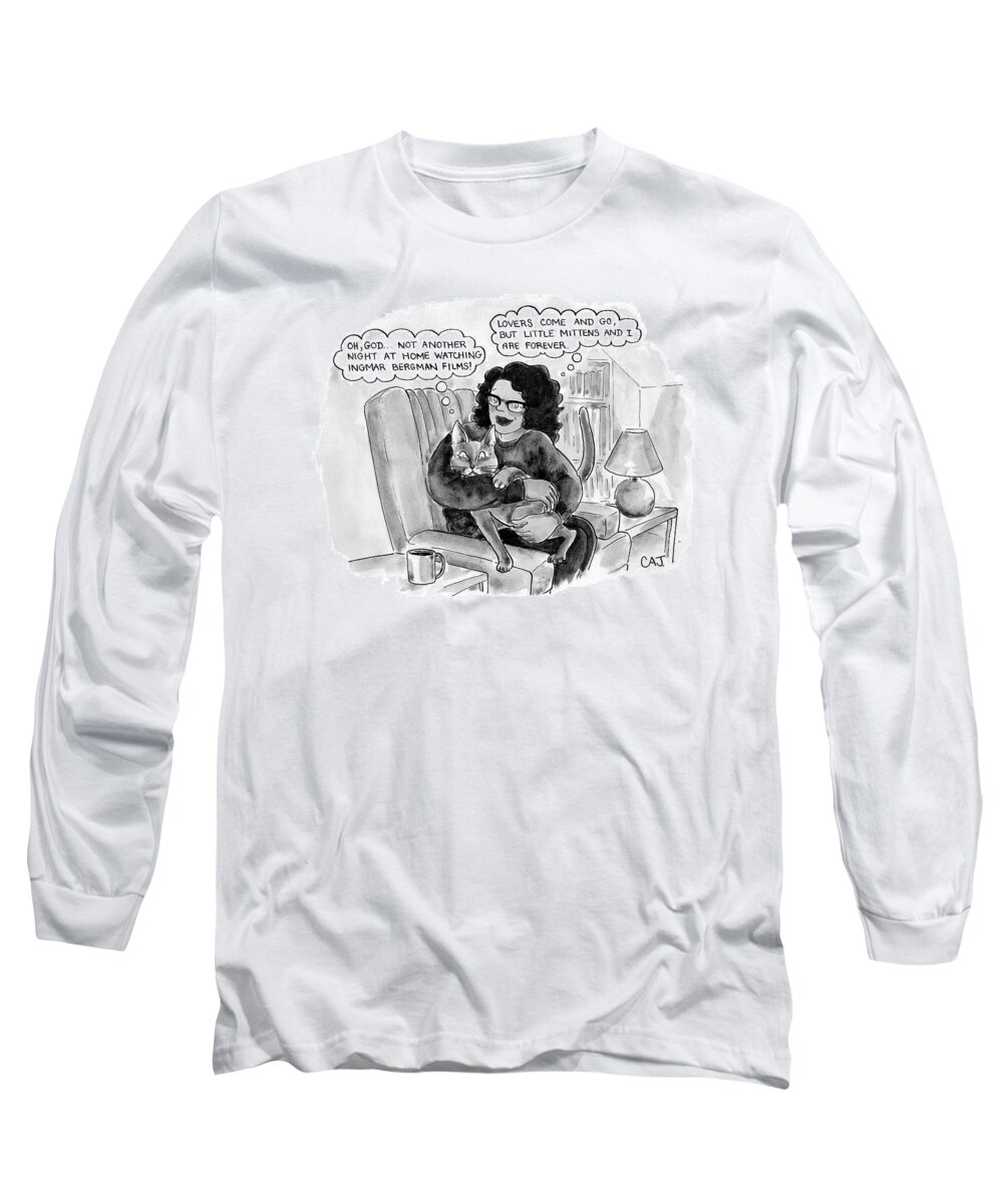Captionless Long Sleeve T-Shirt featuring the drawing Not Another Night At Home by Carolita Johnson