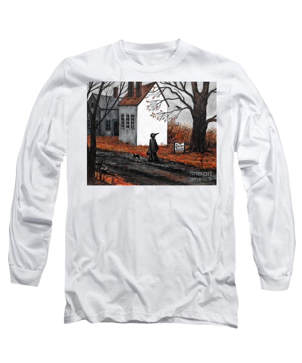 Print Long Sleeve T-Shirt featuring the painting October In Salem by Margaryta Yermolayeva