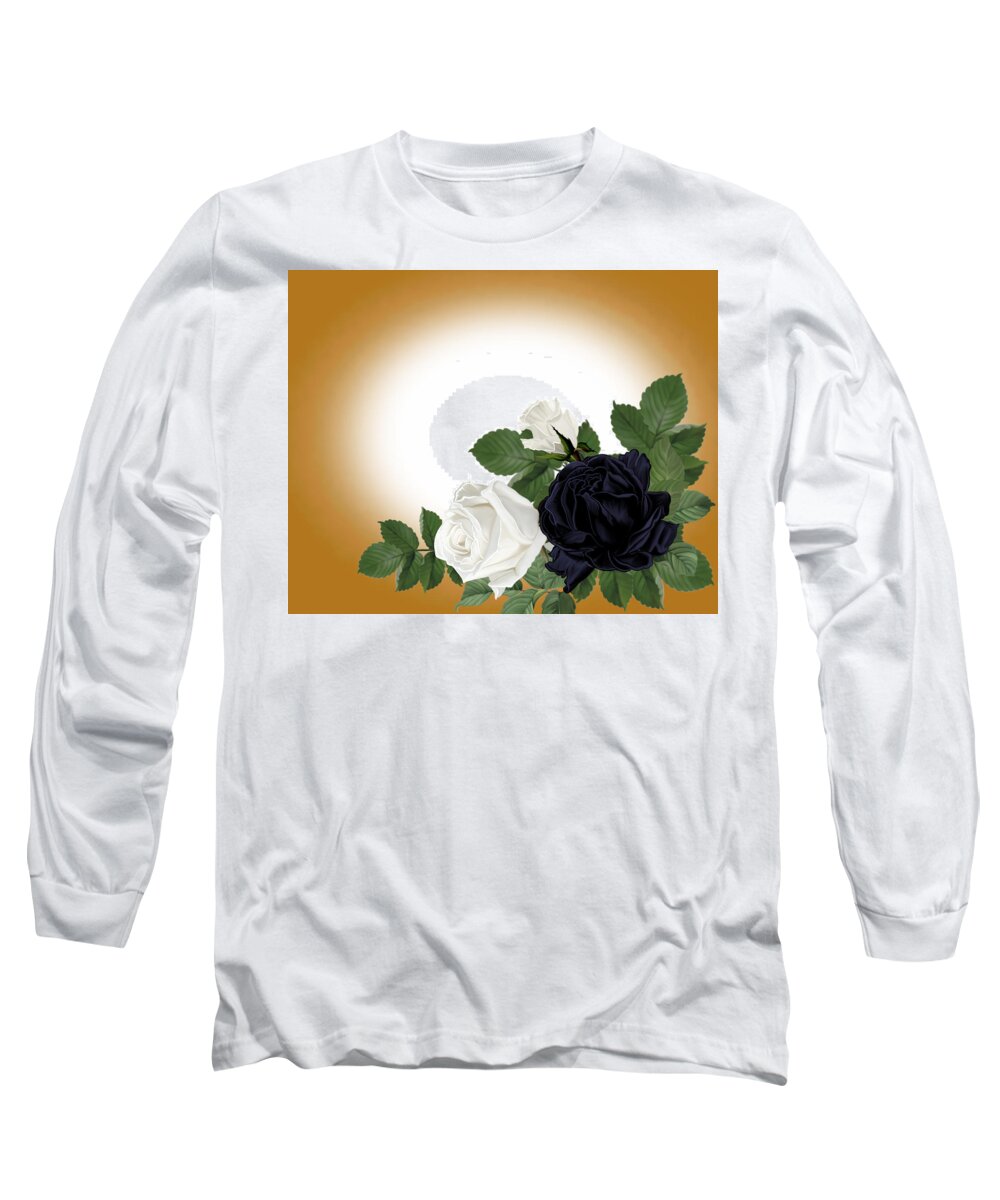 Black Long Sleeve T-Shirt featuring the mixed media October Rose by Anthony Seeker