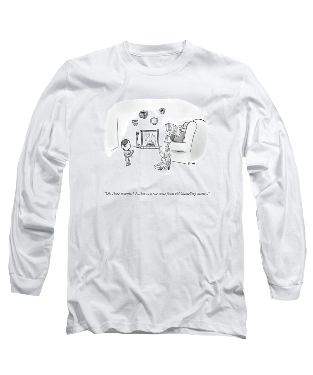 Oh Long Sleeve T-Shirt featuring the drawing Old GameStop Money by Evan Lian