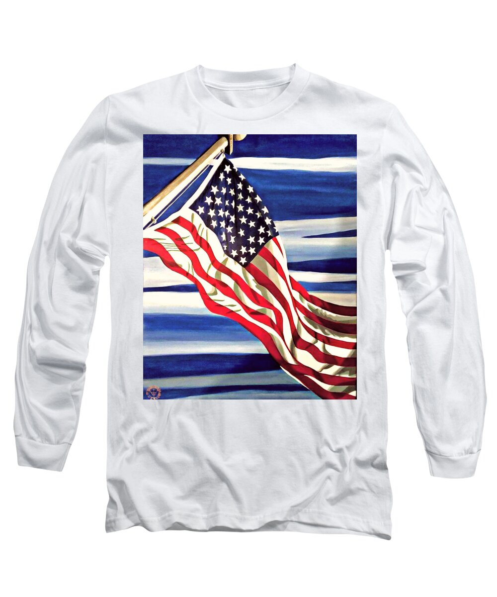 Flag Long Sleeve T-Shirt featuring the painting Old Glory I by Emanuel Alvarez Valencia