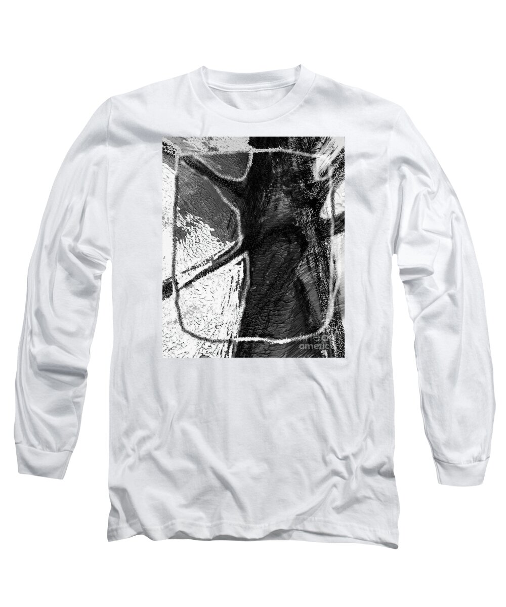Black And White Long Sleeve T-Shirt featuring the painting Old Tree - black and white abstract by Vesna Antic