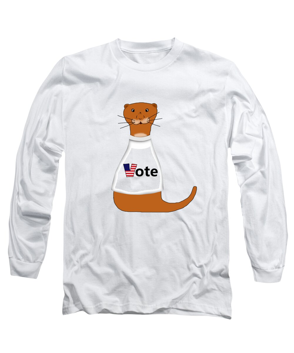 Oliver The Otter Long Sleeve T-Shirt featuring the digital art Oliver The Otter Says Vote by Colleen Cornelius