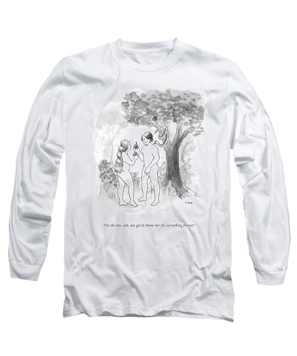 On The Plus Side Long Sleeve T-Shirt featuring the drawing On The Plus Side by Emily Flake