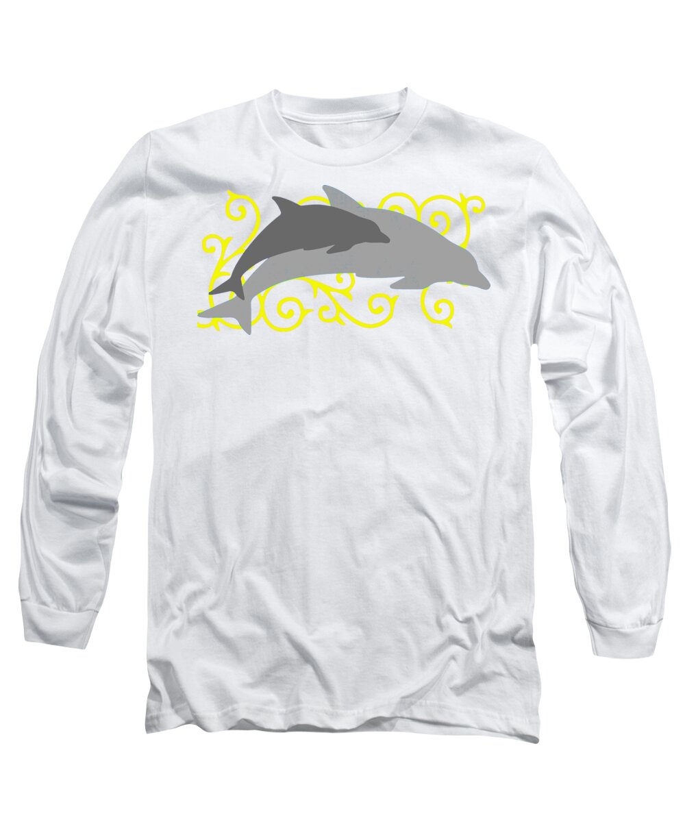 Ornate Long Sleeve T-Shirt featuring the digital art Ornate Dolohins Stickers by Delynn Addams