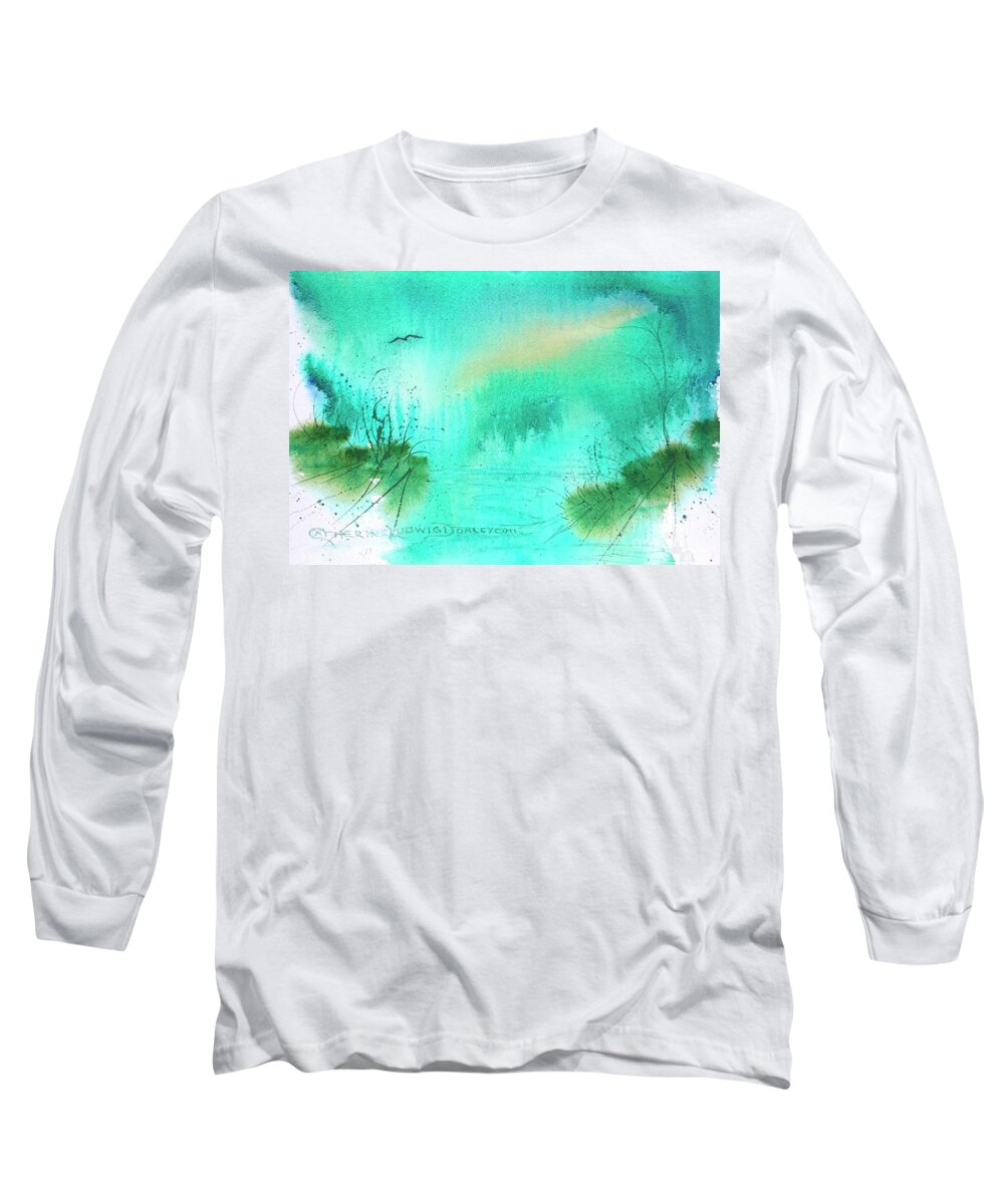 Beach Long Sleeve T-Shirt featuring the painting Misty Morning Abstract -- Watercolor by Catherine Ludwig Donleycott