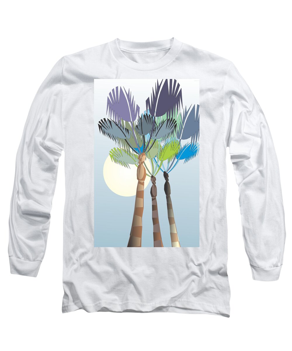 Palm Tree Long Sleeve T-Shirt featuring the digital art Palm Tree Blue by Ted Clifton