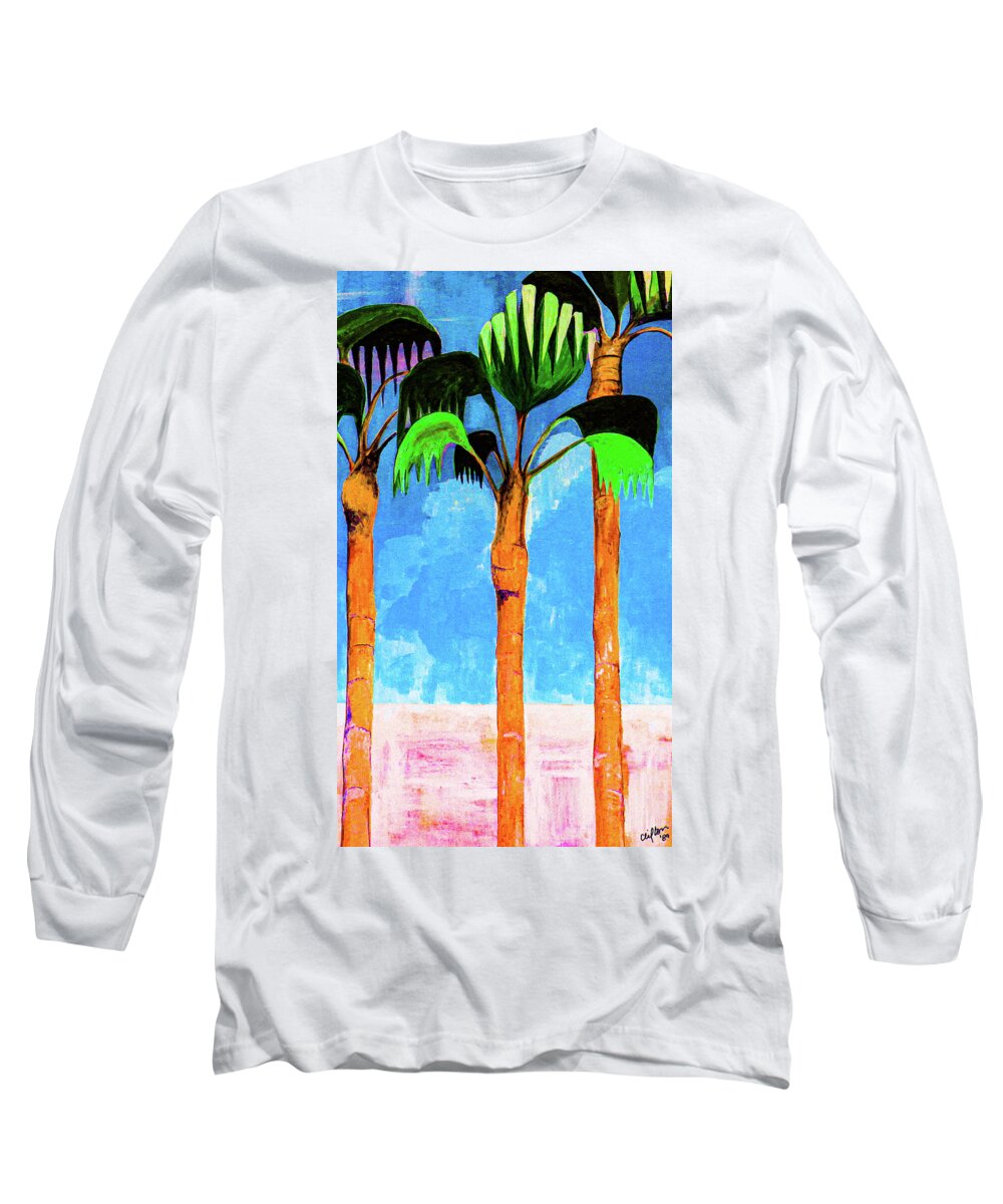 Bold Long Sleeve T-Shirt featuring the painting Palms Three Plus by Ted Clifton