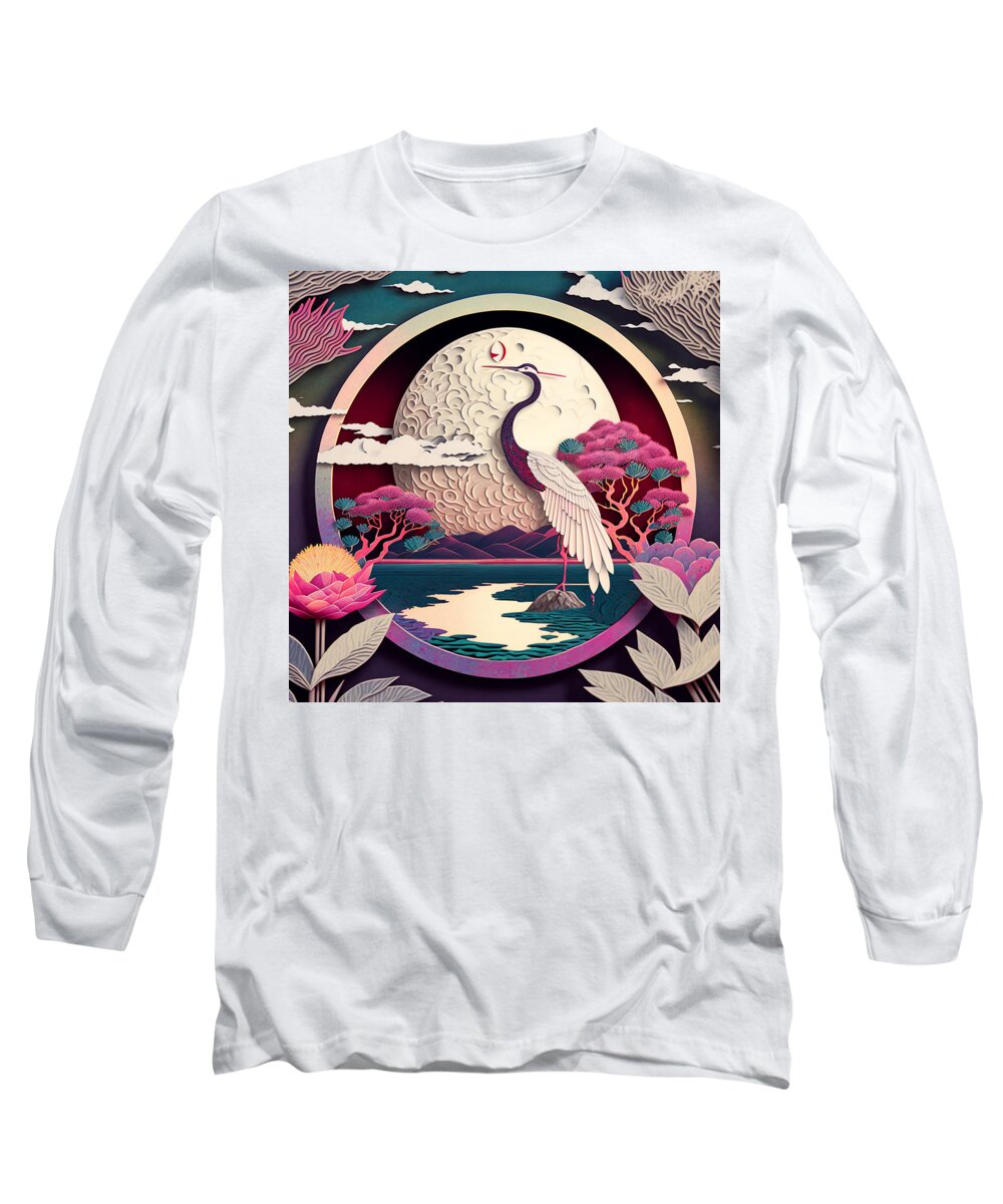 Heron V Long Sleeve T-Shirt featuring the mixed media Paper Craft, Quilling, Digital Art by Jay Schankman