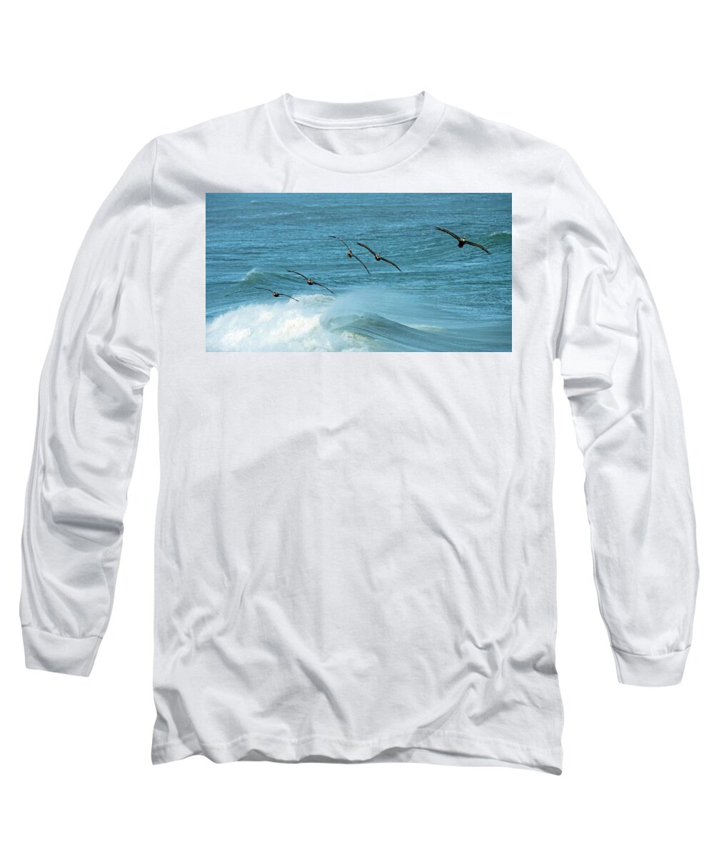 Pelicans Long Sleeve T-Shirt featuring the photograph Pelican Patrol by Jamie Pattison