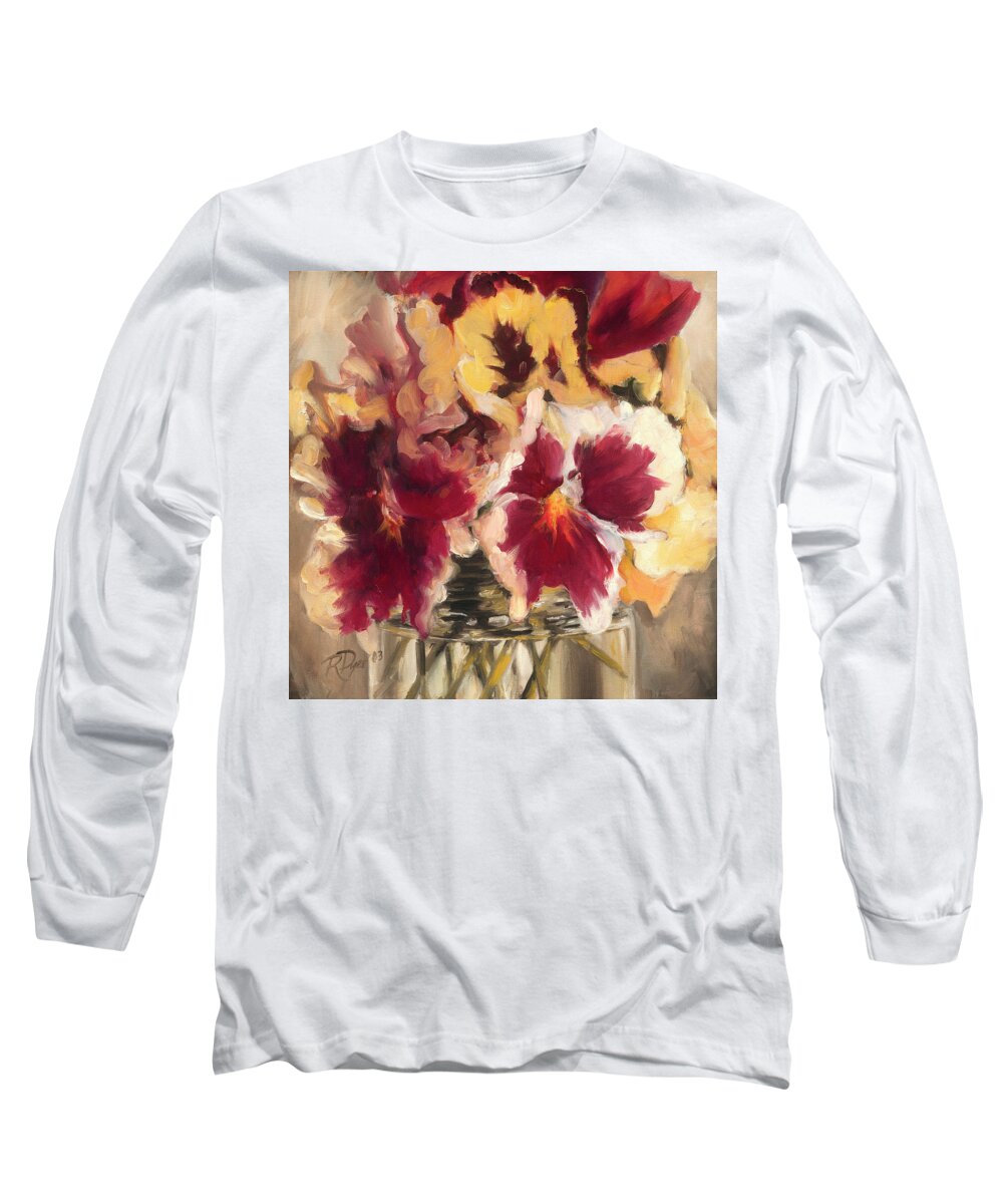 Flowers Long Sleeve T-Shirt featuring the painting Pensee by Roxanne Dyer