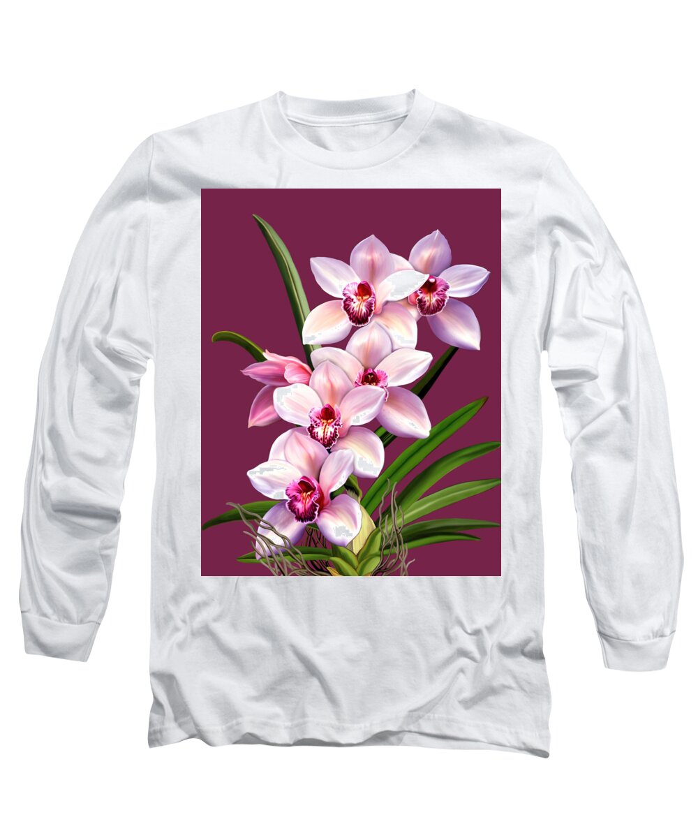 Pink Orchids Long Sleeve T-Shirt featuring the mixed media Pink Orchids by Anthony Seeker