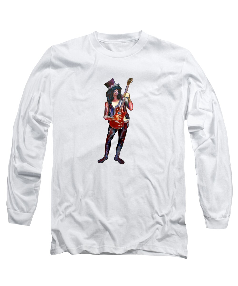 Guitar Long Sleeve T-Shirt featuring the painting How to Play Electric Guitar and Look Cool by Tom Conway