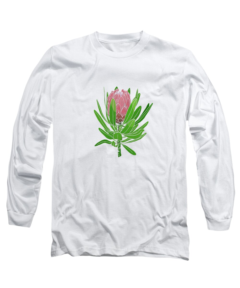 Protea Long Sleeve T-Shirt featuring the mixed media Protea Embroidery by Masha Batkova