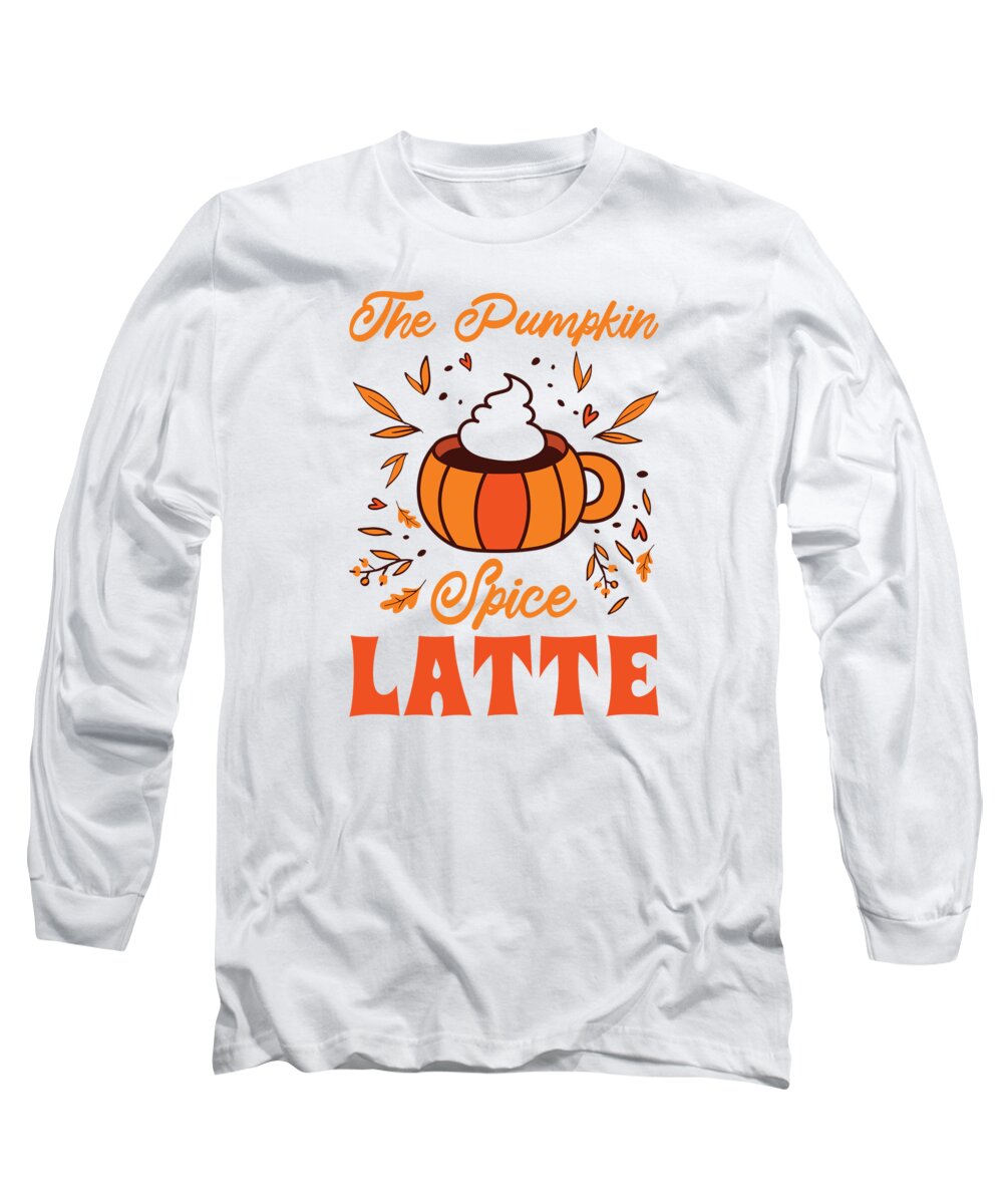 Pumpkin Spice Latte Long Sleeve T-Shirt featuring the digital art Pumpkin Spice Latte Halloween Coffee Lover Tarot Card by Toms Tee Store