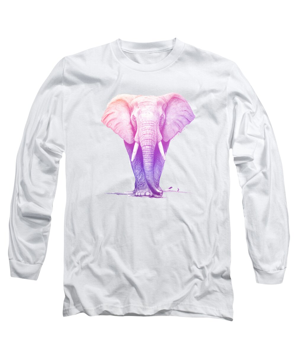 Africa Long Sleeve T-Shirt featuring the drawing Realistic Elephant Sketch by Mounir Khalfouf