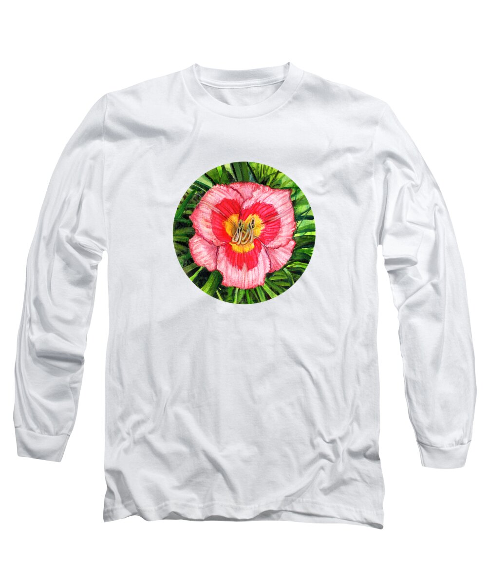 Lily Long Sleeve T-Shirt featuring the painting Round Daylily by Shana Rowe Jackson