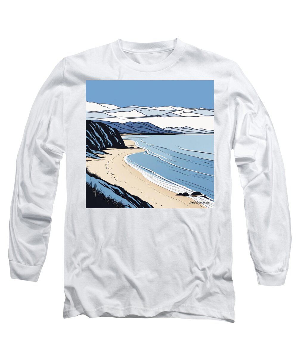 Scottish Long Sleeve T-Shirt featuring the digital art Rugged beach view by John Mckenzie