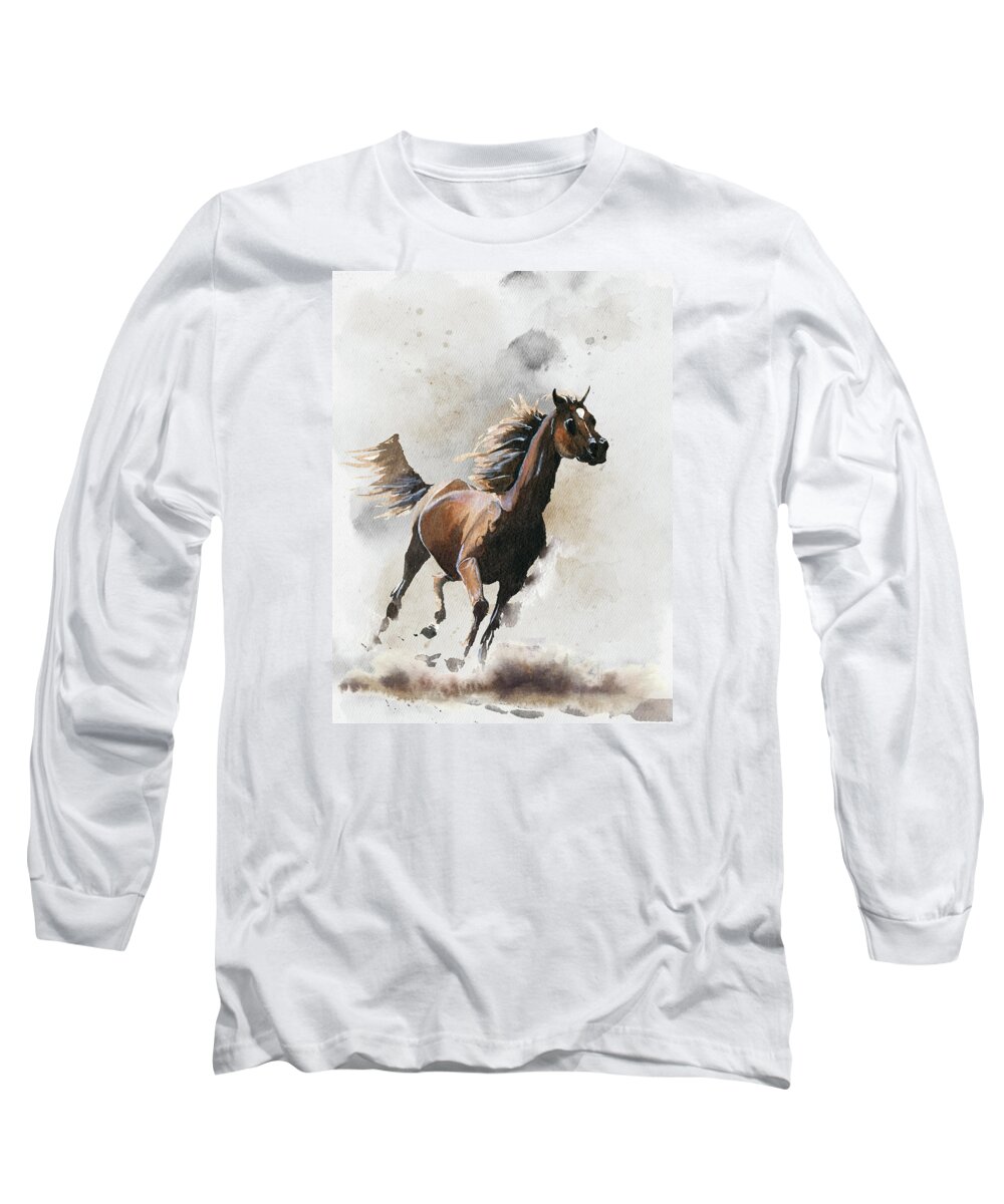 Horse Long Sleeve T-Shirt featuring the painting Run Towards Your Dreams by Johanna Hurmerinta