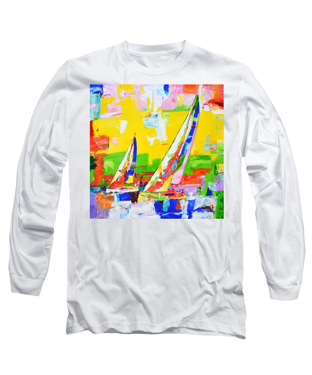 Sailboats Long Sleeve T-Shirt featuring the painting Sailboats 12. by Iryna Kastsova