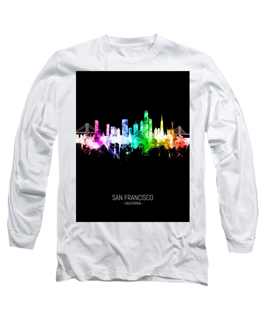 San Francisco Long Sleeve T-Shirt featuring the digital art San Francisco California Skyline #09c by Michael Tompsett