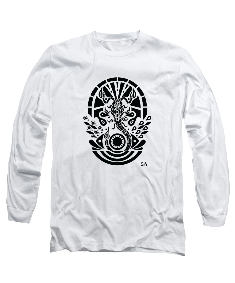 Black And White Long Sleeve T-Shirt featuring the digital art Scorpion by Silvio Ary Cavalcante