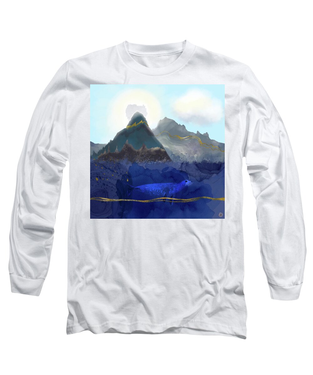 Rising Oceans Long Sleeve T-Shirt featuring the digital art Seal Under a Melting Glacier by Andreea Dumez