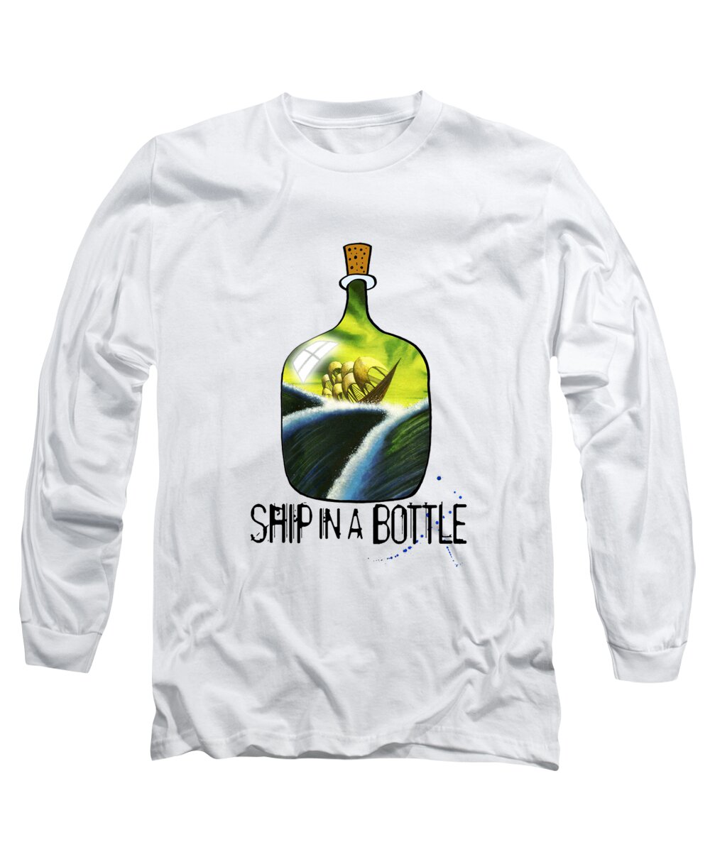 Ship Long Sleeve T-Shirt featuring the mixed media Ship in a Bottle by Andrew Hitchen