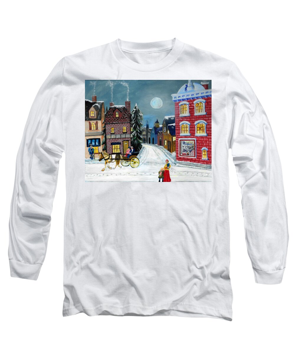 Snow Long Sleeve T-Shirt featuring the painting Shopping by David Bigelow