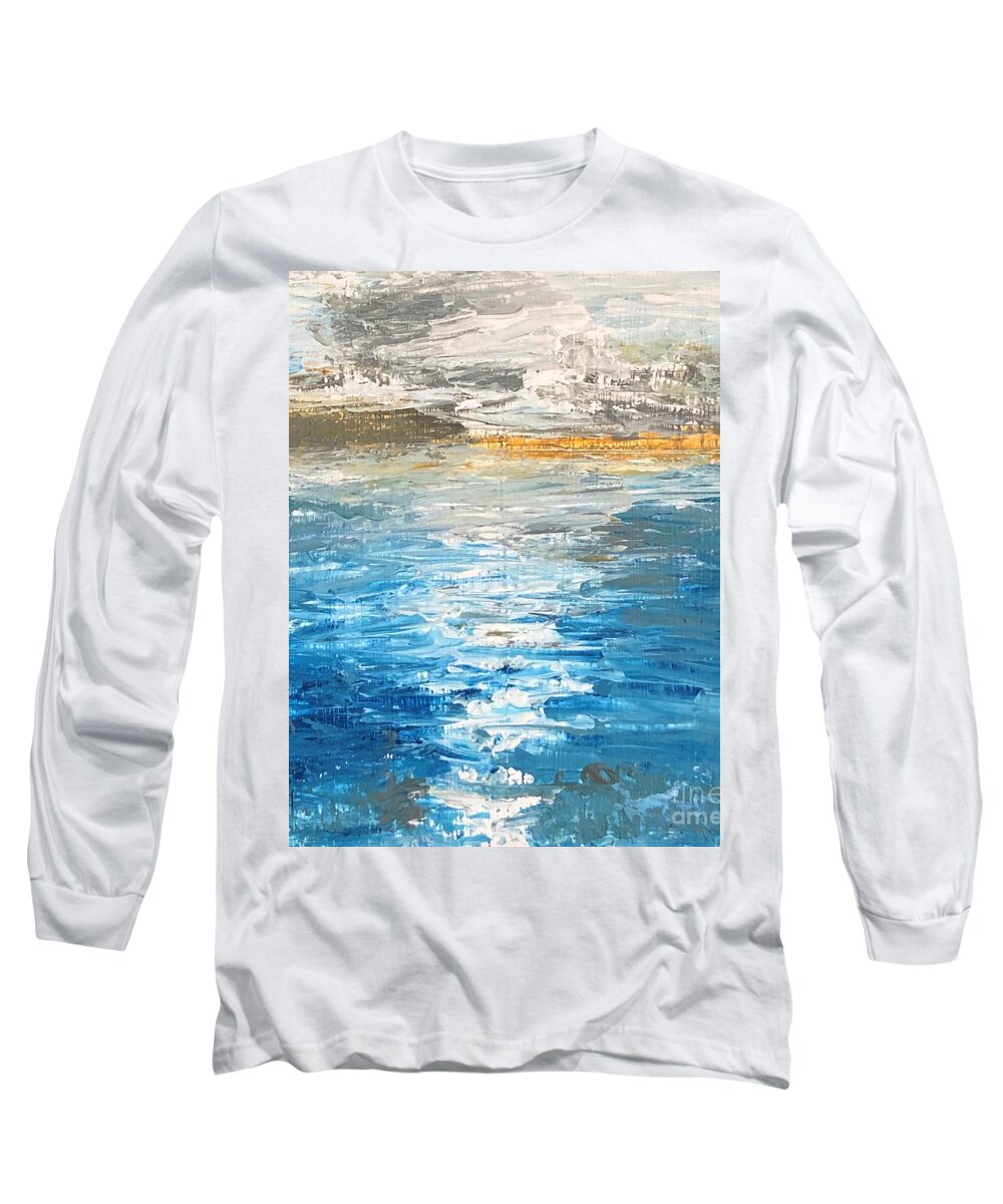 Water Long Sleeve T-Shirt featuring the painting Shore Wave 1 by Deb Stroh-Larson