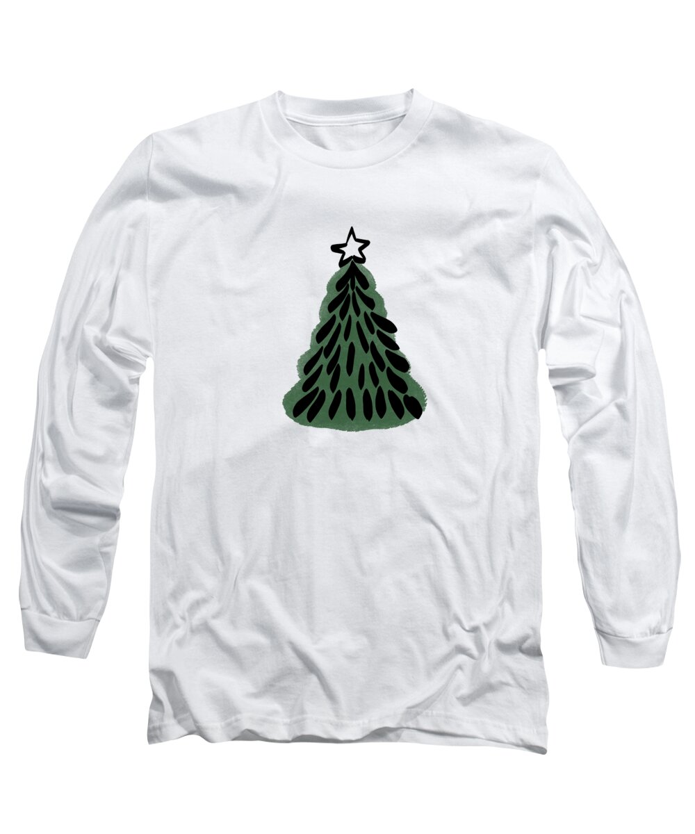 Night Long Sleeve T-Shirt featuring the mixed media Simple Christmas Tree 2 by Masha Batkova