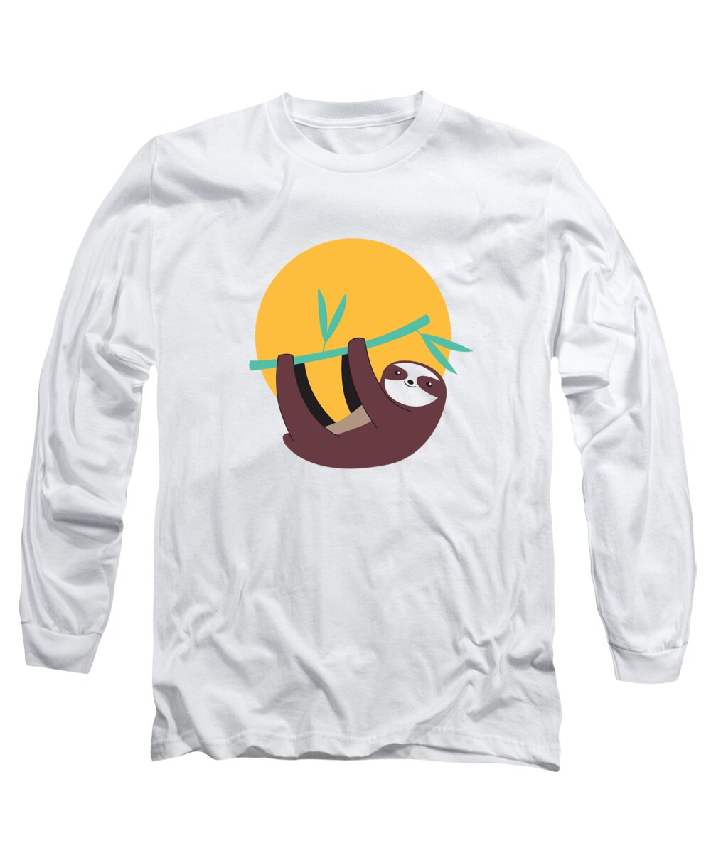 Adorable Long Sleeve T-Shirt featuring the digital art Sloth Hanging From a Branch by Jacob Zelazny