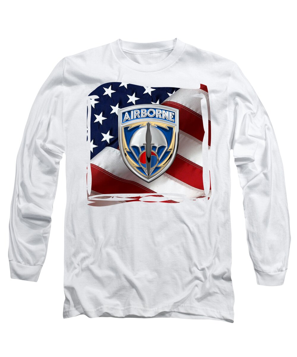 'military Insignia & Heraldry’ Collection By Serge Averbukh Long Sleeve T-Shirt featuring the digital art Special Operations Command Korea - S O C K O R Patch over American Flag by Serge Averbukh