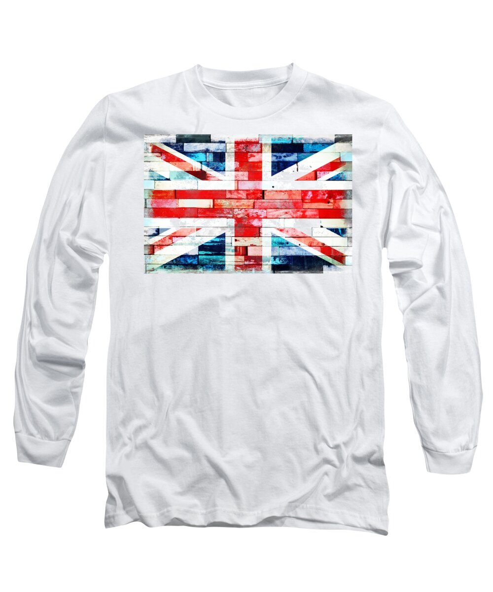 Union Jack Long Sleeve T-Shirt featuring the digital art Street Union Jack, UK flag by Delphimages Flag Creations