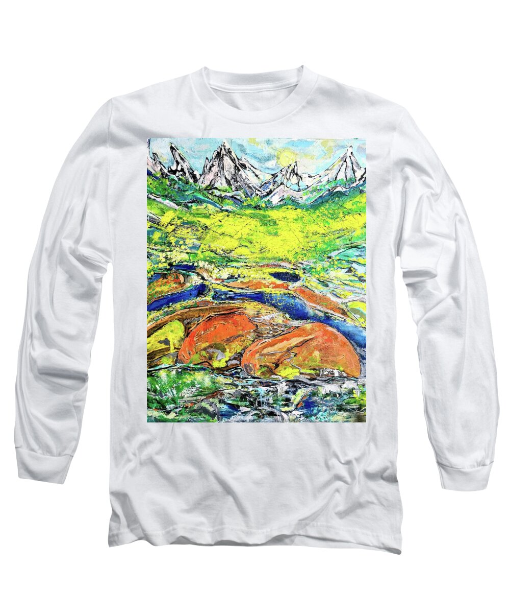 Abstract Long Sleeve T-Shirt featuring the painting Summer Journey by Evelina Popilian