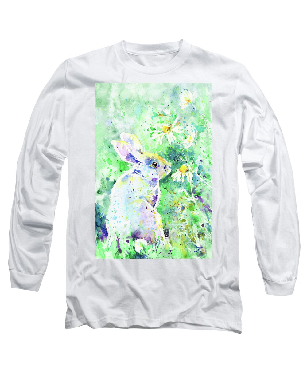 Rabbit Long Sleeve T-Shirt featuring the painting Summer Smells by Zaira Dzhaubaeva