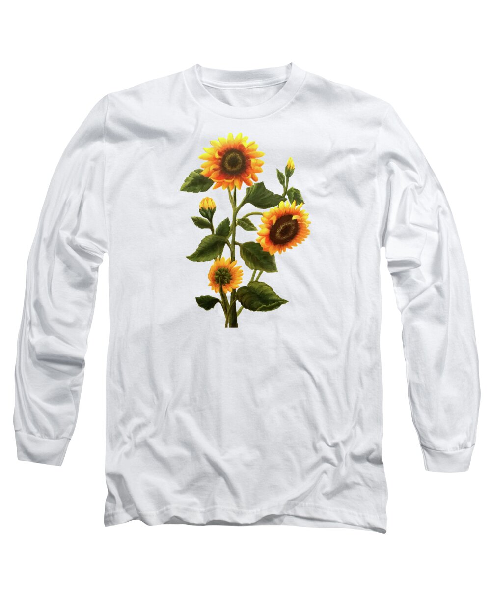 Portrait Long Sleeve T-Shirt featuring the painting Sunflowers on Blue by Sarah Irland