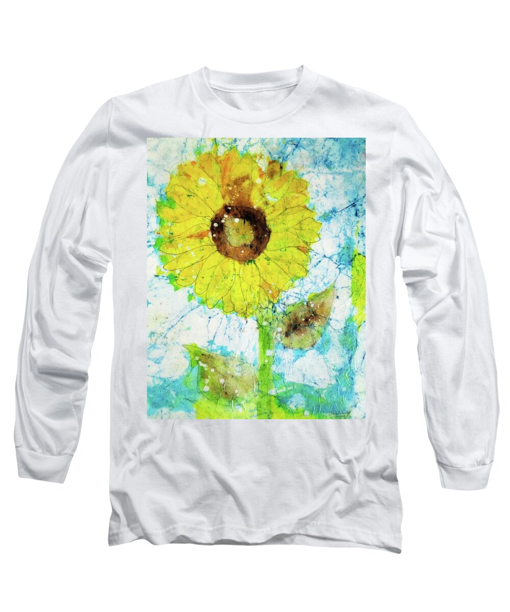 Batik Long Sleeve T-Shirt featuring the painting Sunlit Sunflower by Shady Lane Studios-Karen Howard