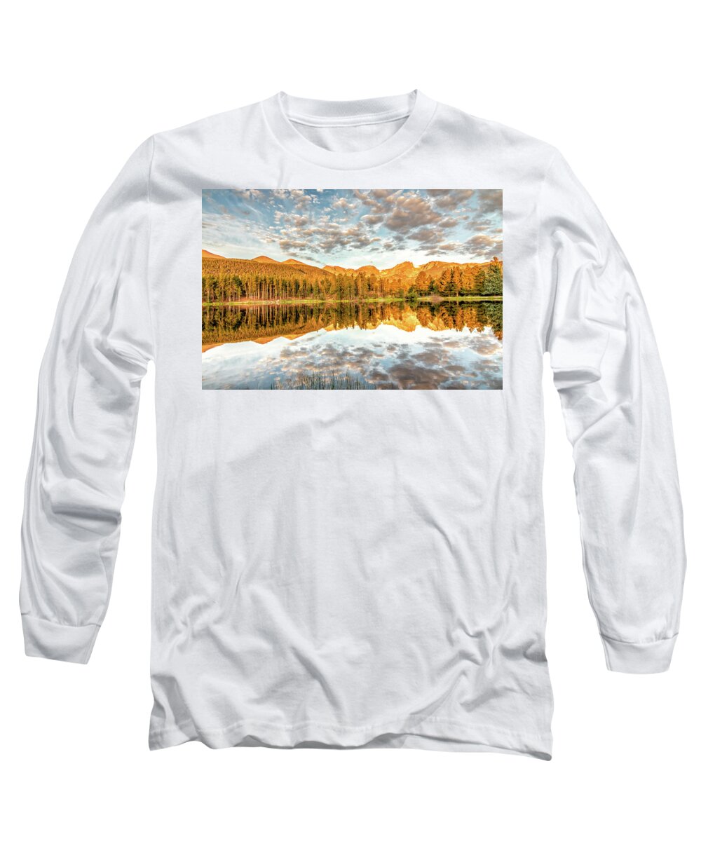 0 - General Long Sleeve T-Shirt featuring the photograph Sunrise at Sprague Lake in the Rocky Mountain National Park by Peter Ciro