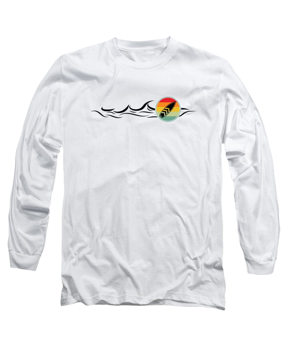 Surf Long Sleeve T-Shirt featuring the digital art Surf Tropical Surfing Summer Surfboard Retro by Toms Tee Store