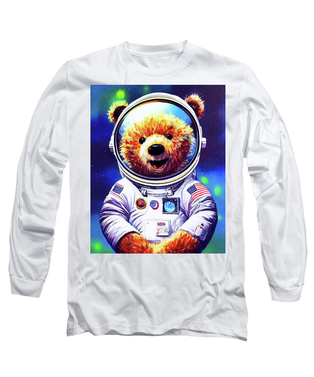 Teddy Bear Long Sleeve T-Shirt featuring the digital art Teddy Bear In Space - Astronaut by Mark Tisdale