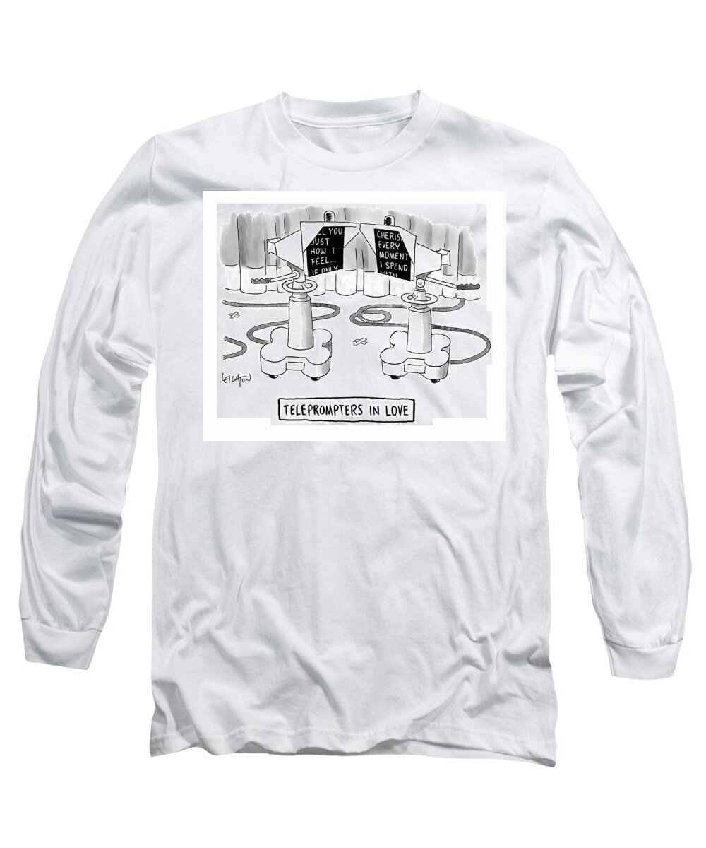 Captionless Long Sleeve T-Shirt featuring the drawing Teleprompters In Love by Robert Leighton